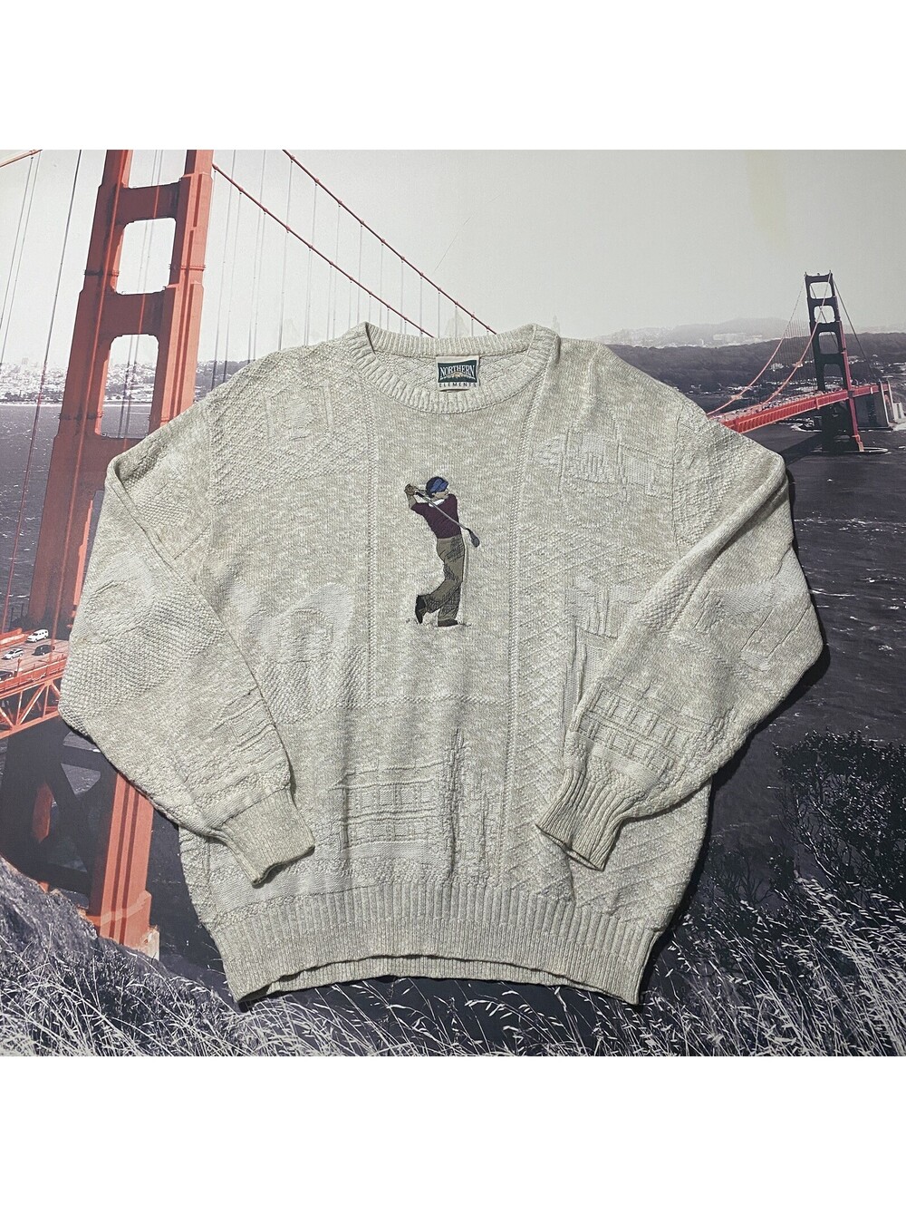 Vintage Golf Sweater Northern Elements Men’s M Golfing Graph Print Knit USA Made